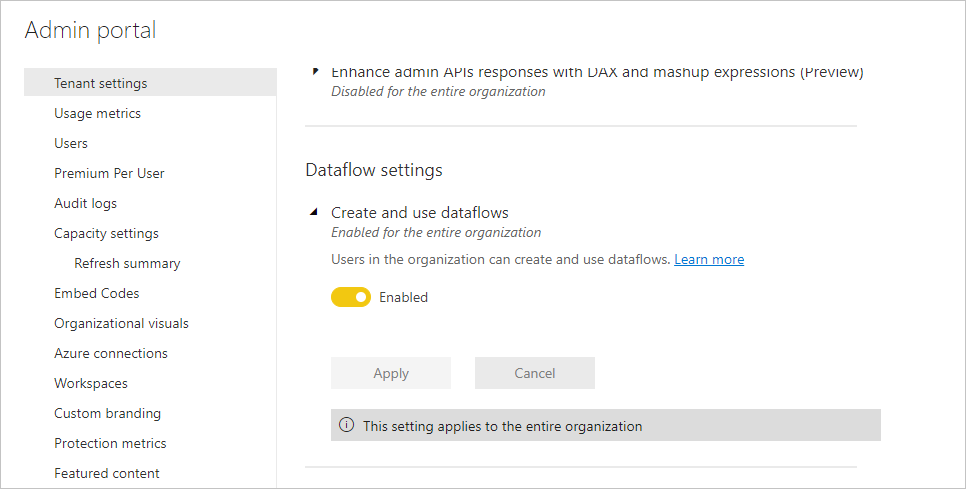 Portal administracyjny przepływów danych w usłudze Power BI Premium