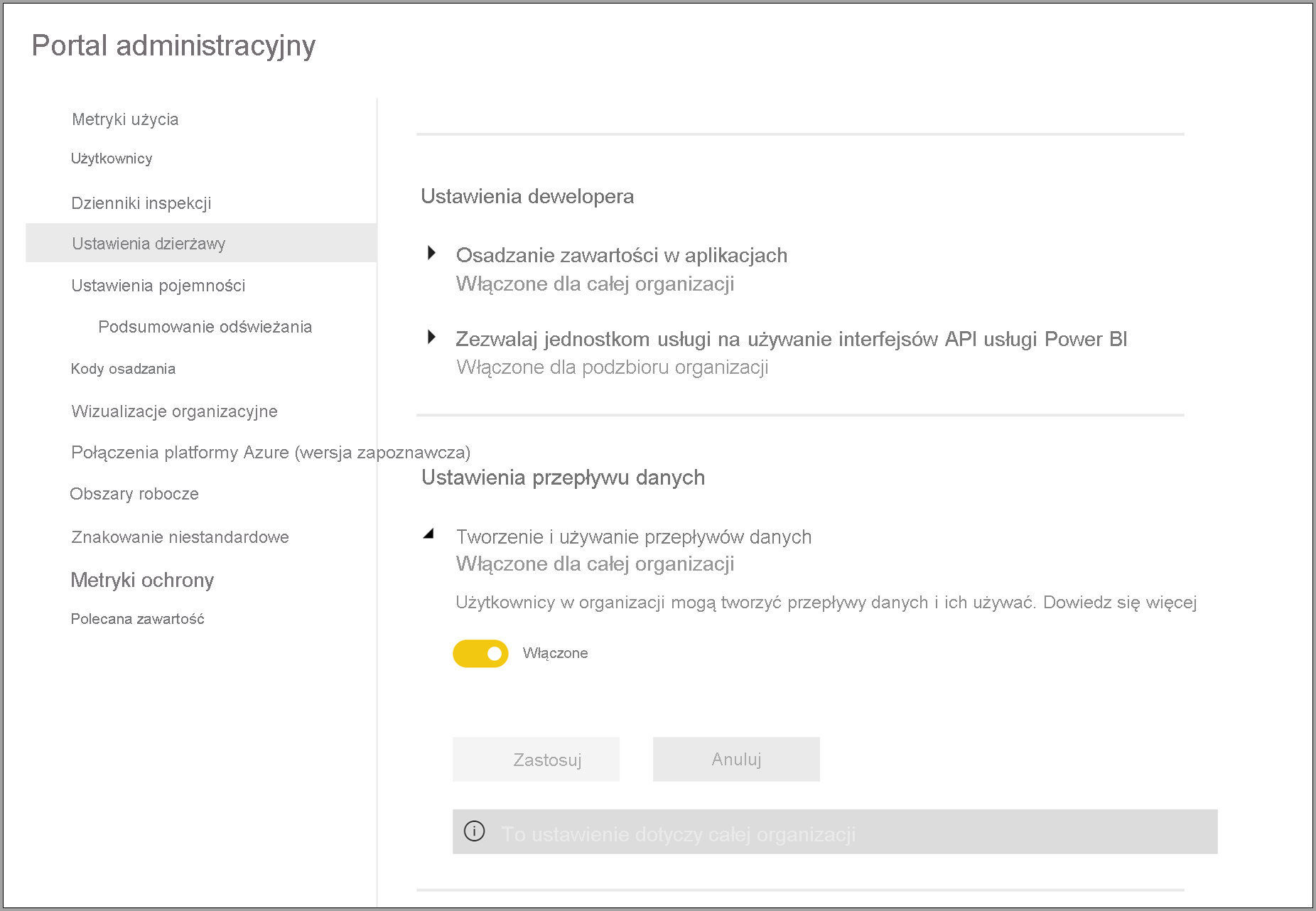 Admin portal for dataflows in Power BI premium