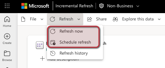  Zrzut ekranu przedstawiający lokalizację przycisku Zaplanuj odświeżanie w Power BI.