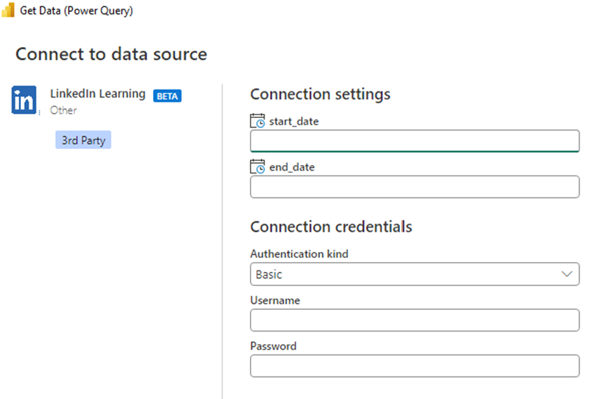  Zrzut ekranu przedstawiający miejsce wprowadzania identyfikatora klienta i wpisu tajnego klienta w Power BI.