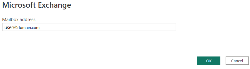 Zrzut ekranu przedstawiający okno dialogowe programu Microsoft Exchange z dodanym adresem skrzynki pocztowej w formacie user@domain.com.