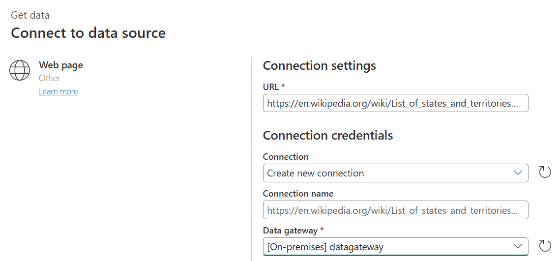 Zrzut ekranu przedstawiający górną połowę strony logowania online, na której wprowadzasz lokalną bramę danych.