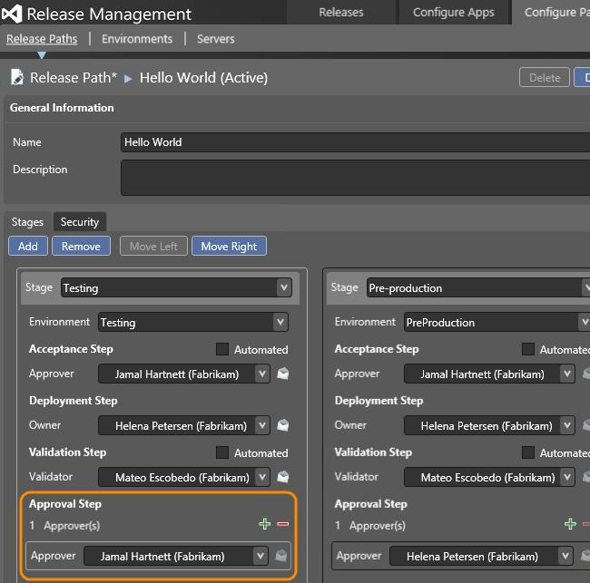 Add the stages and approvers for your release pipeline