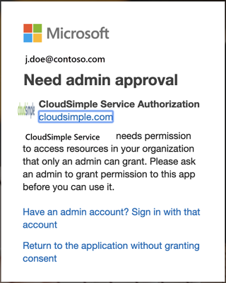 Zgoda na autoryzację usługi CloudSimple — wymaga administratorów