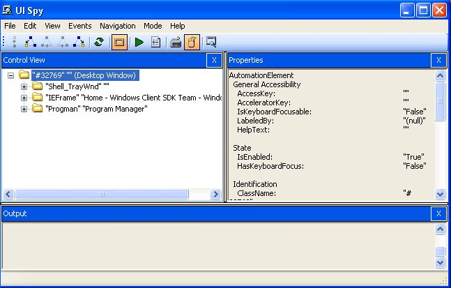 The main window of the UI Spy tool