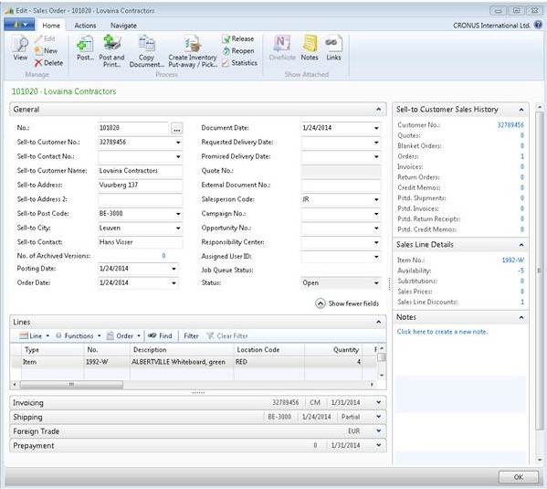 NAV_DocumentPage_SalesOrder RoleTailored client Document page example