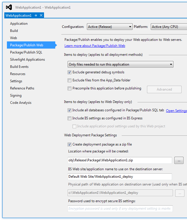 Package/Publish dialog box