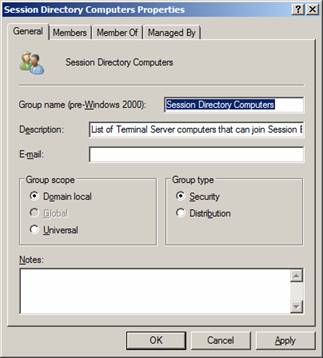 Rys. 5a. Grupa Session Directory Computers, Windows Server ‘Longhorn’ Beta 3.