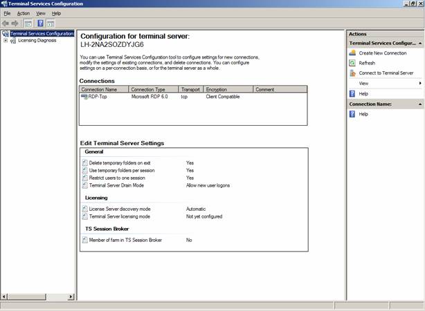Rys. 7. Konsola konfiguracji usług terminalowych, Windows Server ‘Longhorn’ Beta 3.