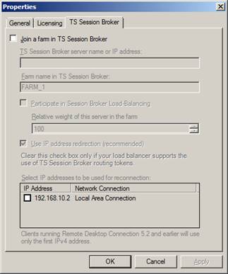 Rys. 8. Zakładka konfiguracji TS Session Broker, Windows Server ‘Longhorn’ Beta 3.