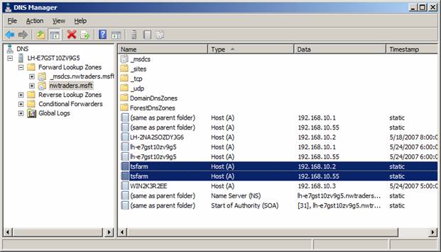 Rys. 10. Konsola zarządzania Domain Name System, Windows Server ‘Longhorn’ Beta 3.