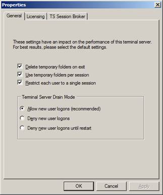 Rys. 11. Terminal Server Drain Mode, Windows Server ‘Longhorn’ Beta 3.