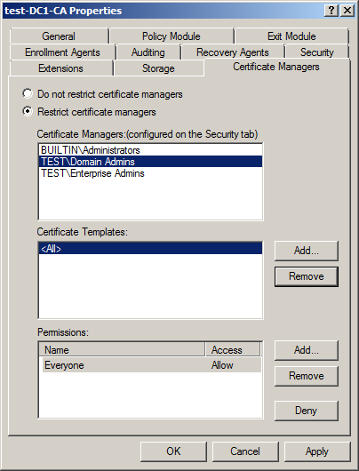 Rys. 2. Zakładka „Certificate Managers”. 