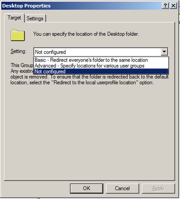Ustawienia dotyczące sposobu konfiguracji folderów przekierowanych