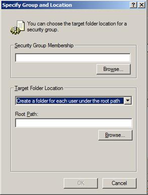 Okno wyboru grupy użytkowników, dla których wykonane zostanie przekierowanie folderów