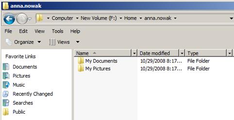 Utworzone katalogi do przekierowania dla scenariusza 1