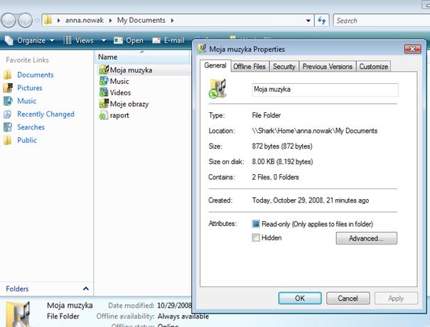 Ścieżki UNC do katalogu My Documents użytkownika Windows Vista