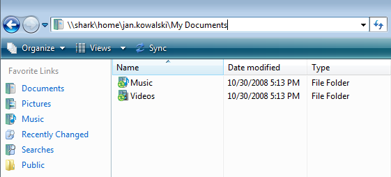 Prawidłowa ścieżka UNC do katalogu My Documents w Windows Vista (scenariusz 2)