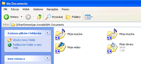 Sposób wyświetlania folderów przekierowanych w Windows XP (scenariusz 2)