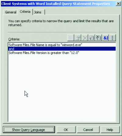 Configuration Manager umożliwia tworzenie dynamicznej kolekcji, która na przykład grupuje wszystkie komputery z zainstalowanym systemem Microsoft Office Word 2007