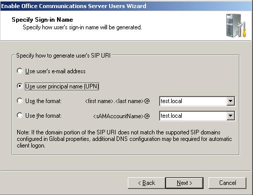 Wybór identyfikatora SIP URI dla użytkownika