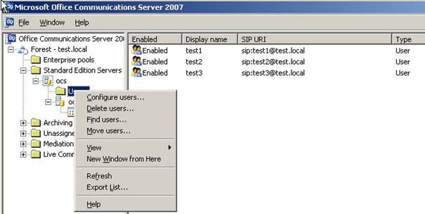 Modyfikacja opcji konfiguracyjnych związanych z użytkownikiem OCS 2007 z przystawki Office Communications Server 2007