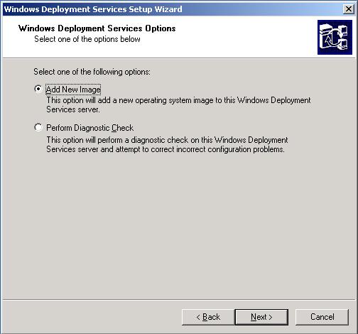 Rys. 3. Wygląd menu części klasycznej narzędzia Windows Deployment Services Legacy.