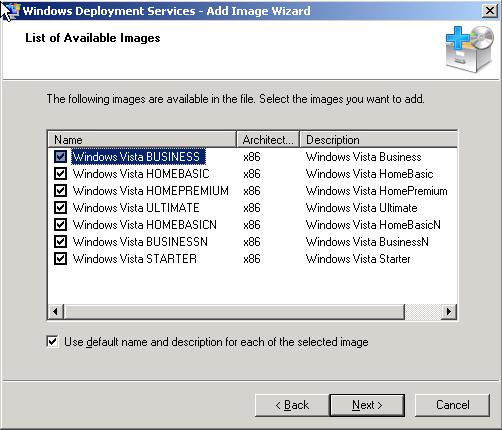 Rys. 10. Zawartość obrazu typu Install Image – wielosystemowego na innym przykładzie Windows Vista.