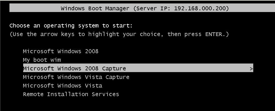 Rys. 28. Wybór obrazu przechwytywania z listy obrazów Windows Boot Manager’a.