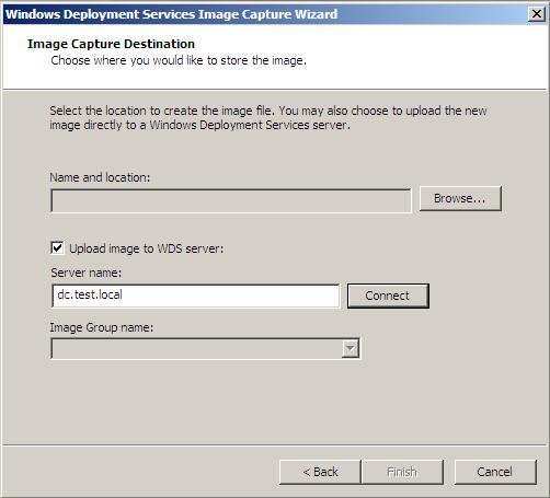 Rys. 31. Ekran Kreatora przechwytywania obrazów Usług wdrażania systemu Windows – wybór serwera WDS.
