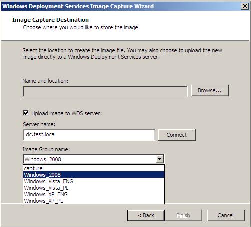Rys. 33. Ekran Kreatora przechwytywania obrazów Usług wdrażania systemu Windows – wybór grupy obrazów typu Install Image.