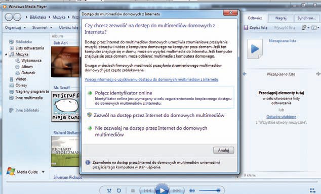Do domowych bibliotek multimediów można uzyskać dostęp przez Internet z innych komputerów z systemem Windows 7