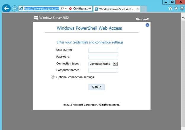 Ekran logowania do PowerShell Web Access