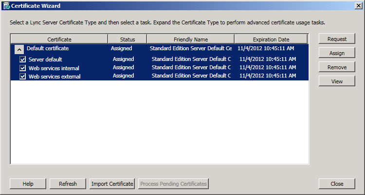 Certificate Wizard dialog box