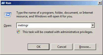 Zrzut ekranu polecenia Uruchom z programem inetmgr.exe