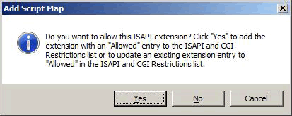Zrzut ekranu potwierdzenia dodania rozszerzenia ISAPI