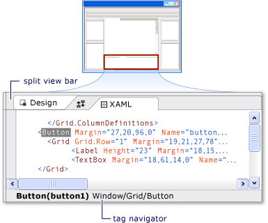 XAML view features in the WPF Designer
