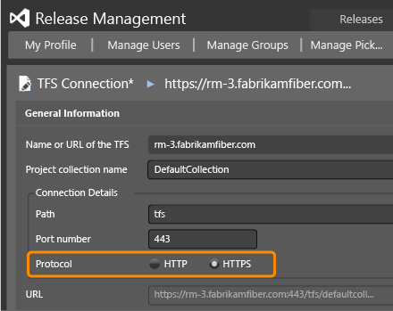 Połączyć się przy użyciu protokołu HTTPS/SSL TFS