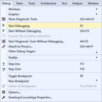 ExploreIDE-StartDebugging Start Debugging command on the Debug menu