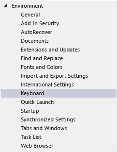 OptionsKeyboard Display keyboard shortcuts in Options dialog box