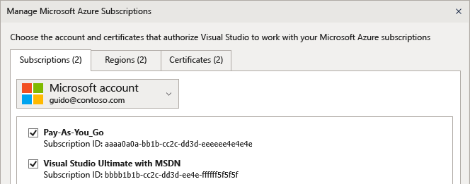 vs2015_manage_subs Manage Azure Subscriptions dialog
