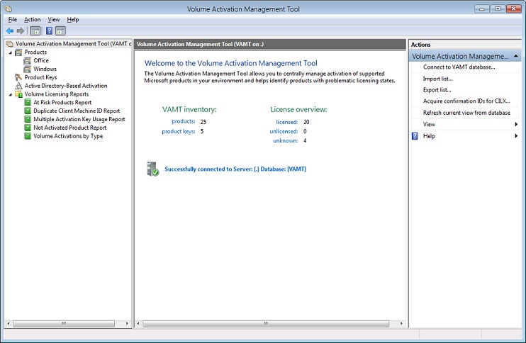 Zrzut ekranu dla interfejsu użytkownika narzędzia VAMT