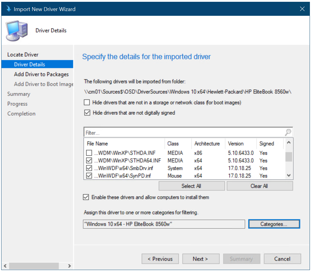 Create driver categories Create driver categories.