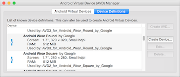 Nosić definicje urządzeń wyświetlane w Menedżerze emulatora Google