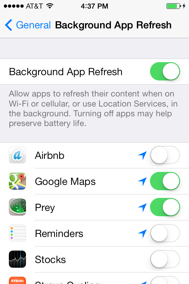 Background App Refresh Settings