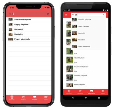 Zrzut ekranu przedstawiający wyszukiwanie powłoki w systemach iOS i Android