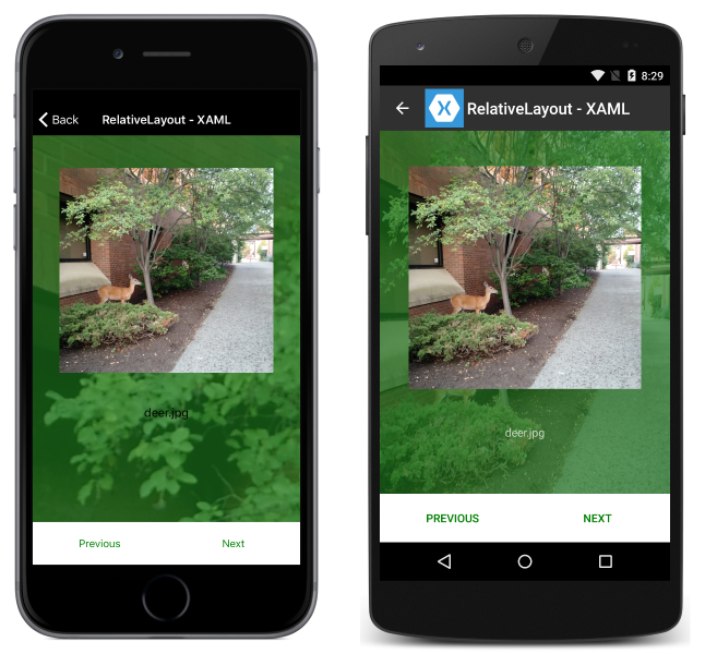 Zrzut ekranu przedstawiający aplikację Photo Application RelativeLayout w obszarze Pionowy.