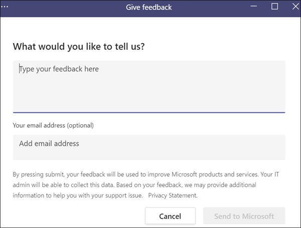Screenshot: Teams in-product feedback example.
