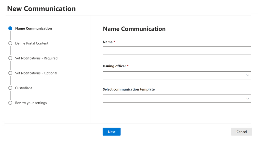 Name Communication page.