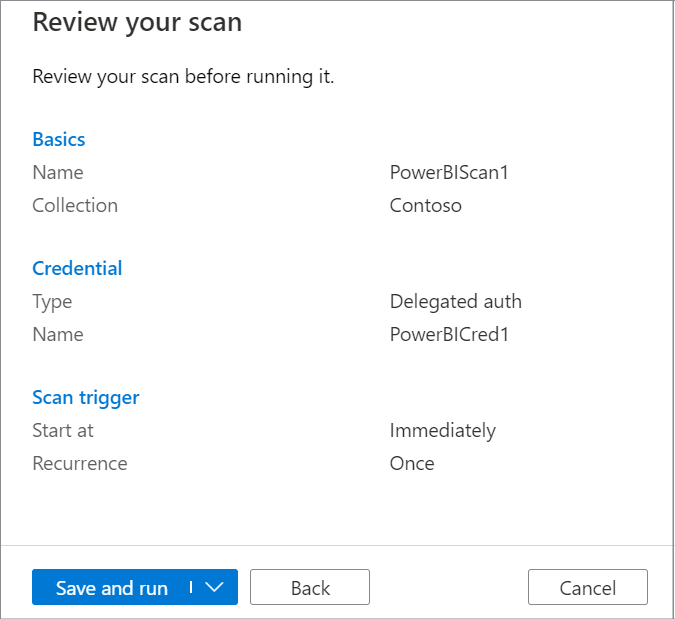 Screenshot that shows how to save and run the Power BI source.